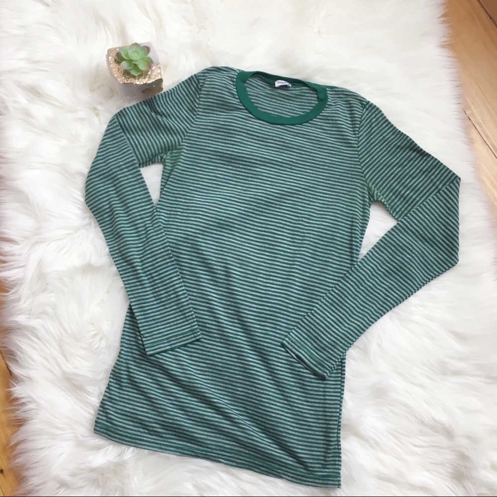 Splendid Green and Grey Striped Long Sleeve Shirt